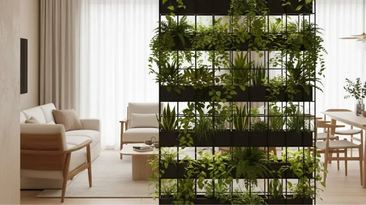 Biophilic style partition design for living room