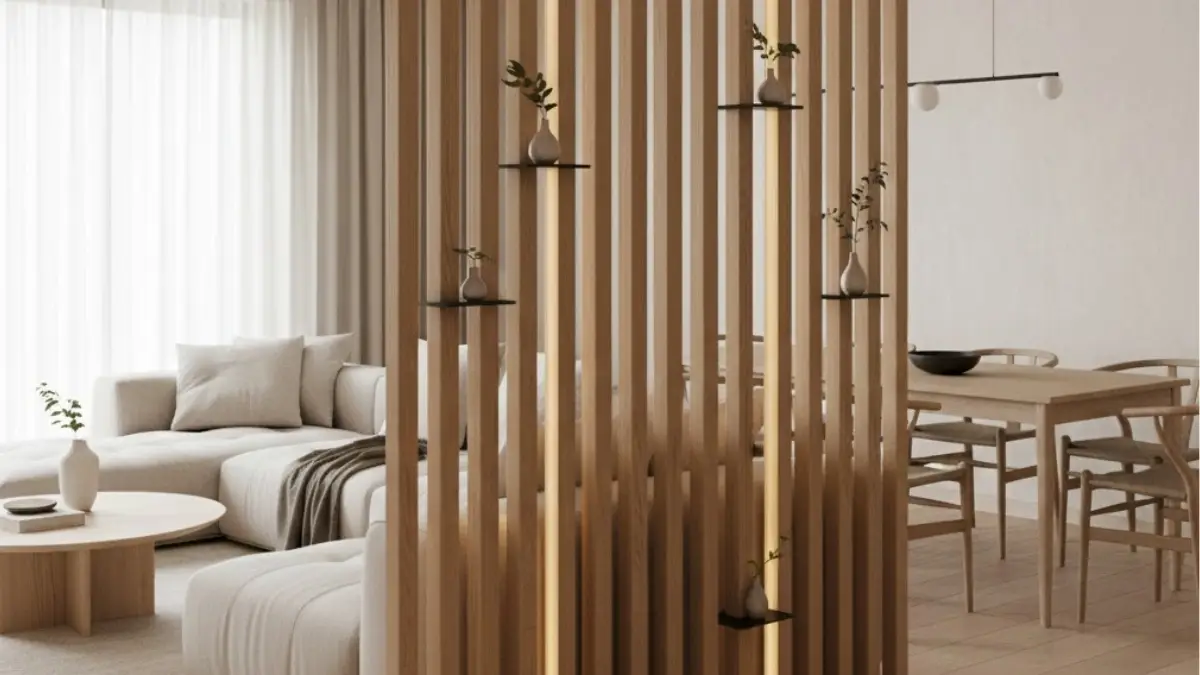 Japandi style partition design for living room