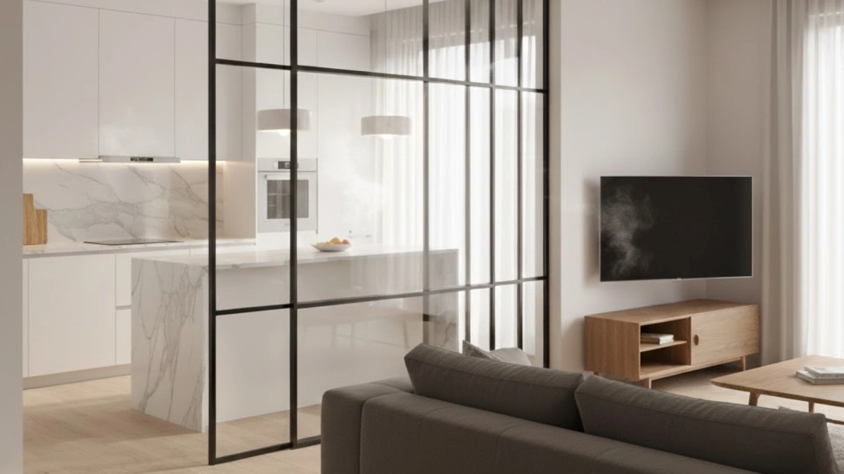 Kitchen-Living glass wall design