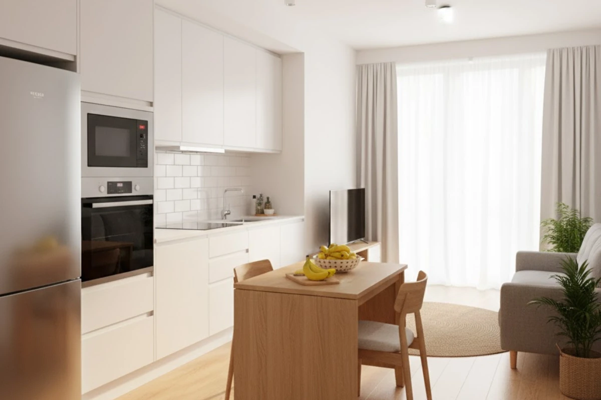 One Wall Layout open kitchen interior design