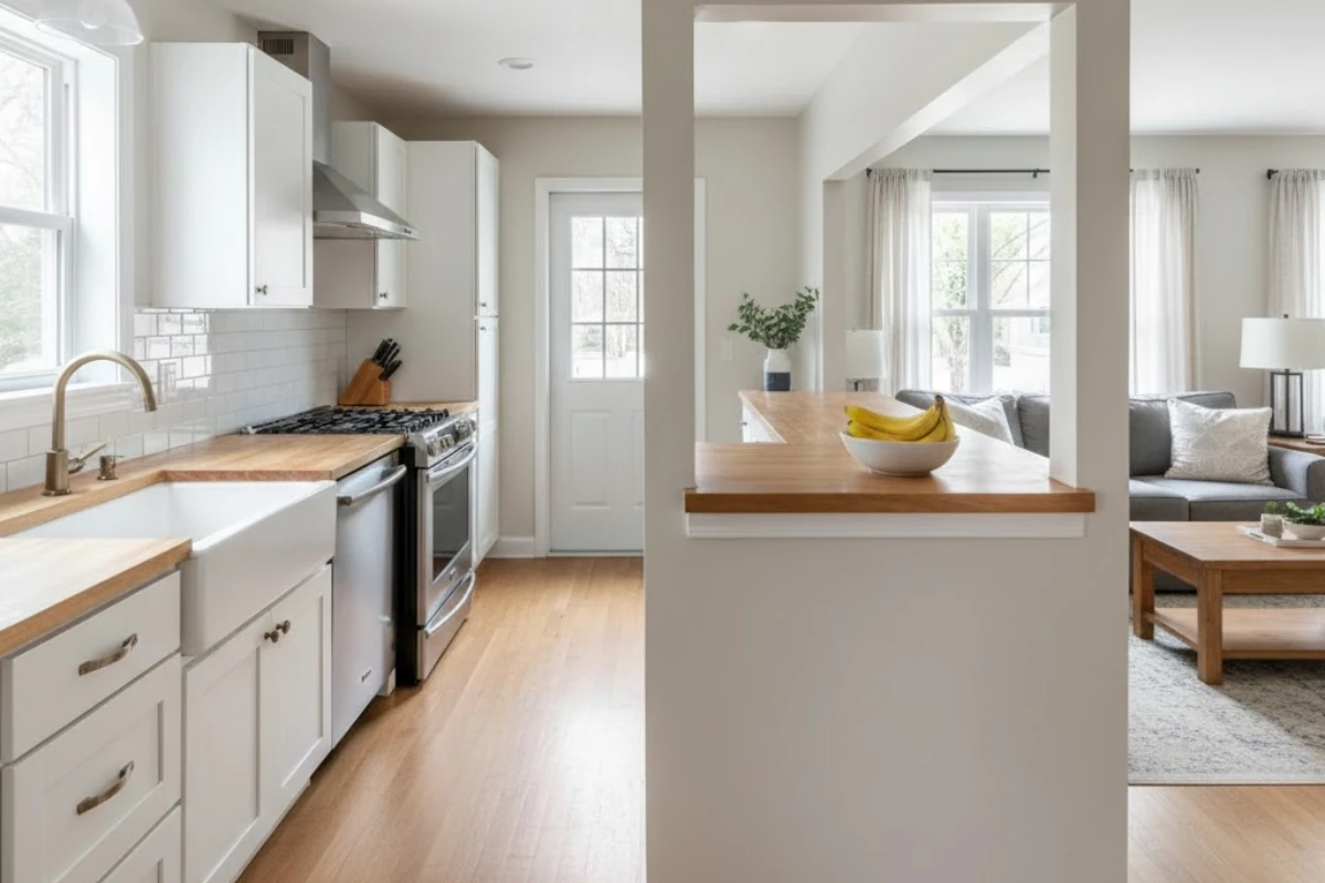 Parallel with a Passthrough open kitchen design
