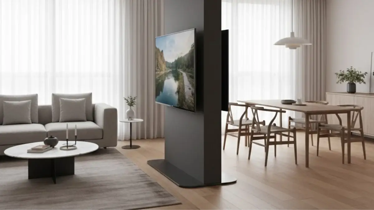 Rotating Tv style partition design for living room