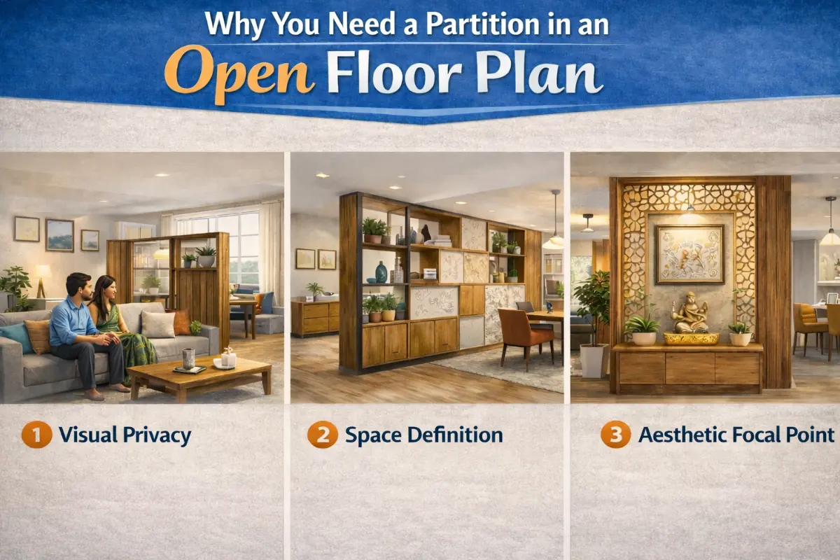 Open Flor Plan partition design between living and dining