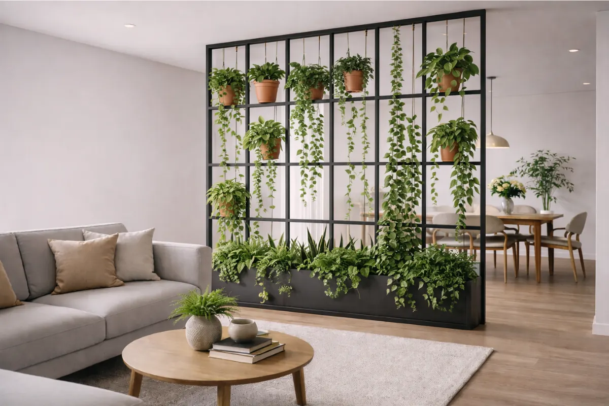 vertical garden partition design between living and dining