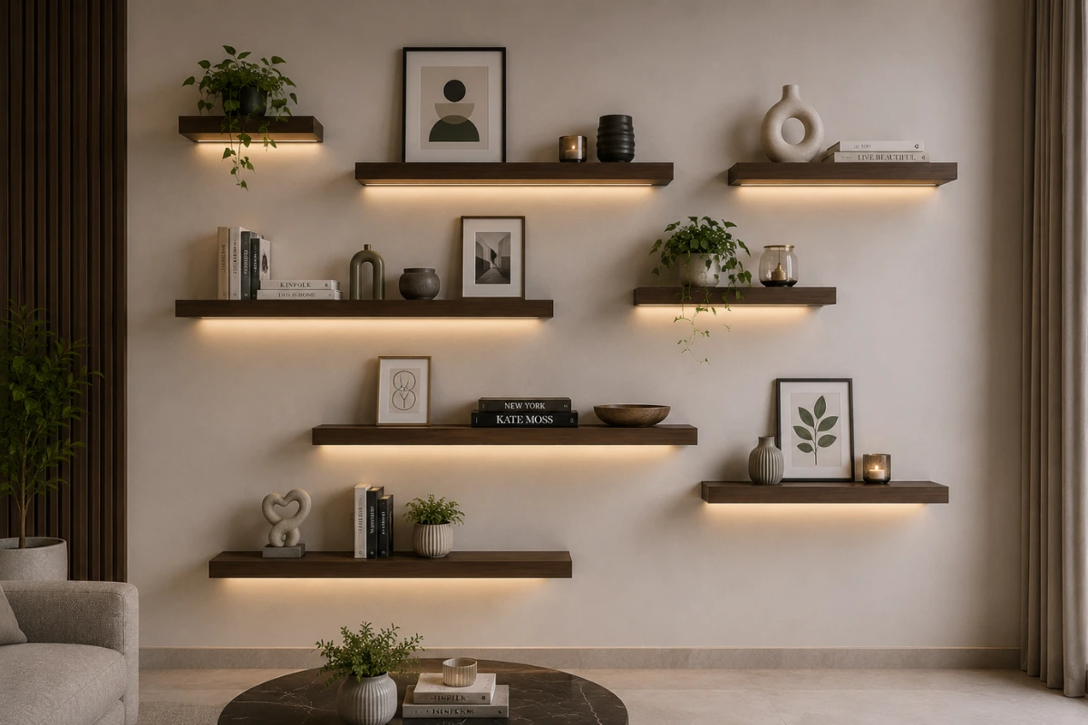 Asymmetric Floating Shelf Arrangement