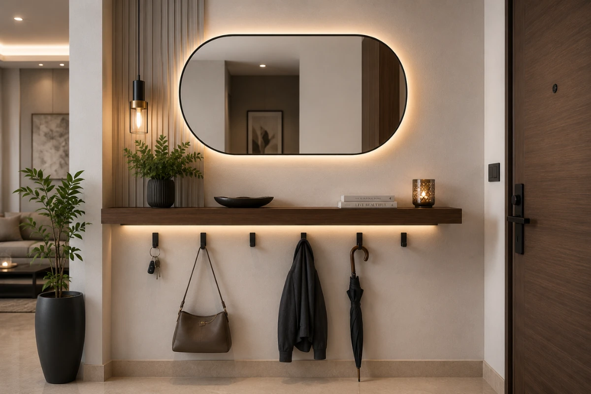 Entryway Wall Shelf design with Hooks