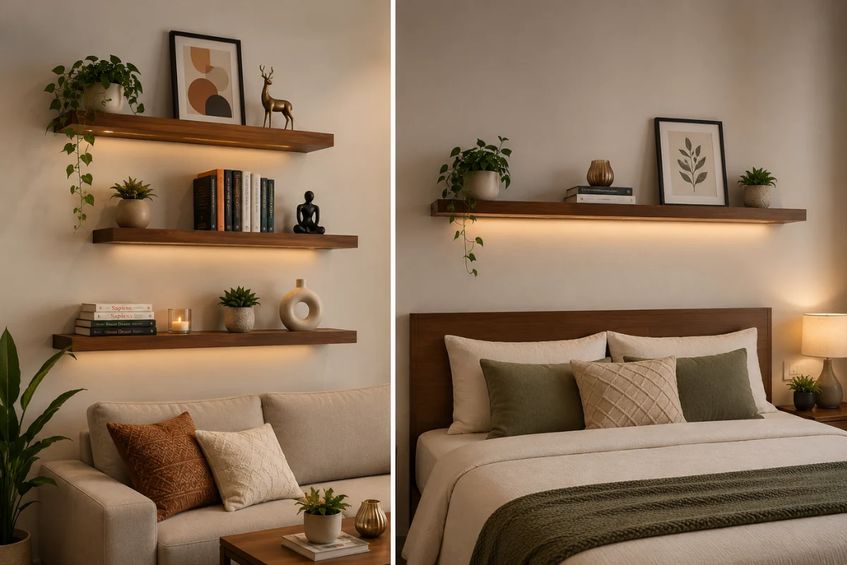 Floating Wooden Shelves- decorative wall shelf design ideas for home