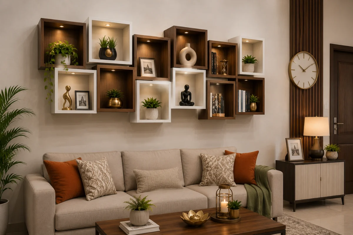 Geometric Box Wall Design-stylish wall box design for home