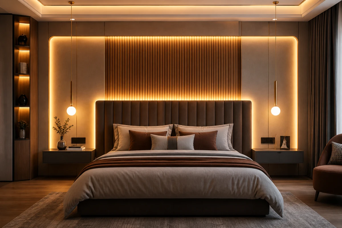 Headboard LED Accent Panels in bedroom