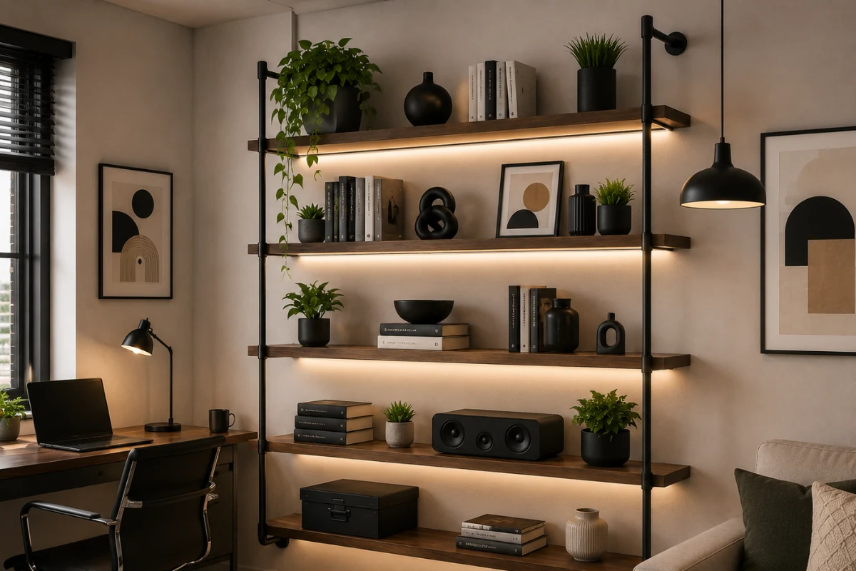 Industrial Pipe Rack Shelves Design for hall