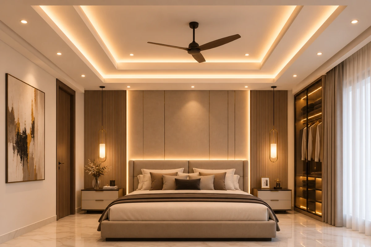 Bedroom false ceiling design with tray ceiling