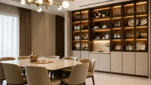 Dining-room-crockery-unit-with-glass-display-cabinets-wooden-finish