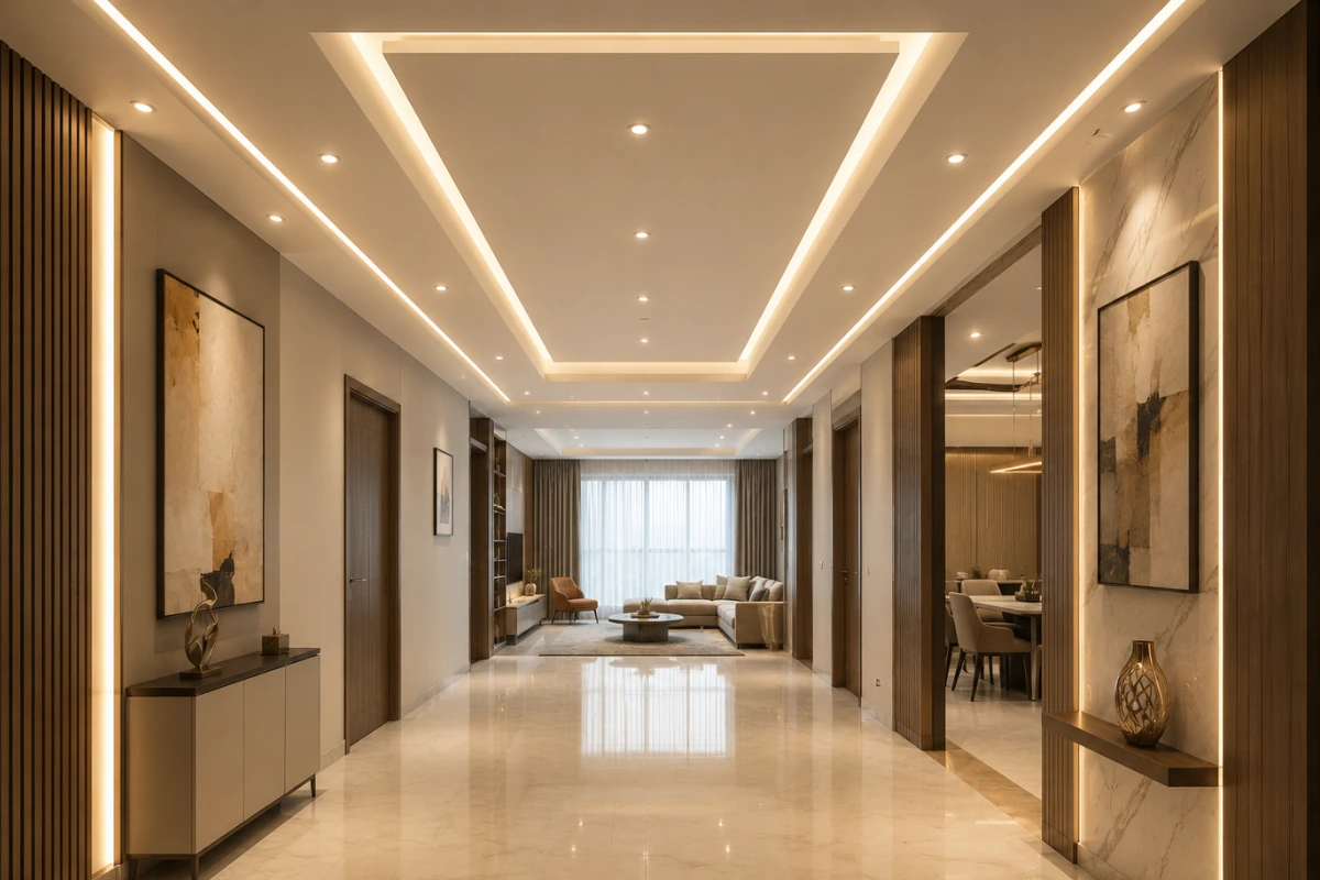 Latest-gypsum-ceiling-design-for-hallway-with-modern-recessed-lights