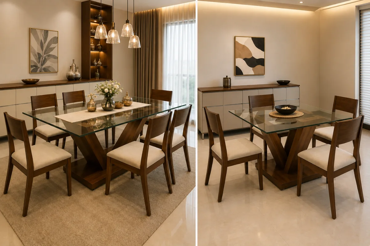 Luxury dining room featuring a modern glass dining table design