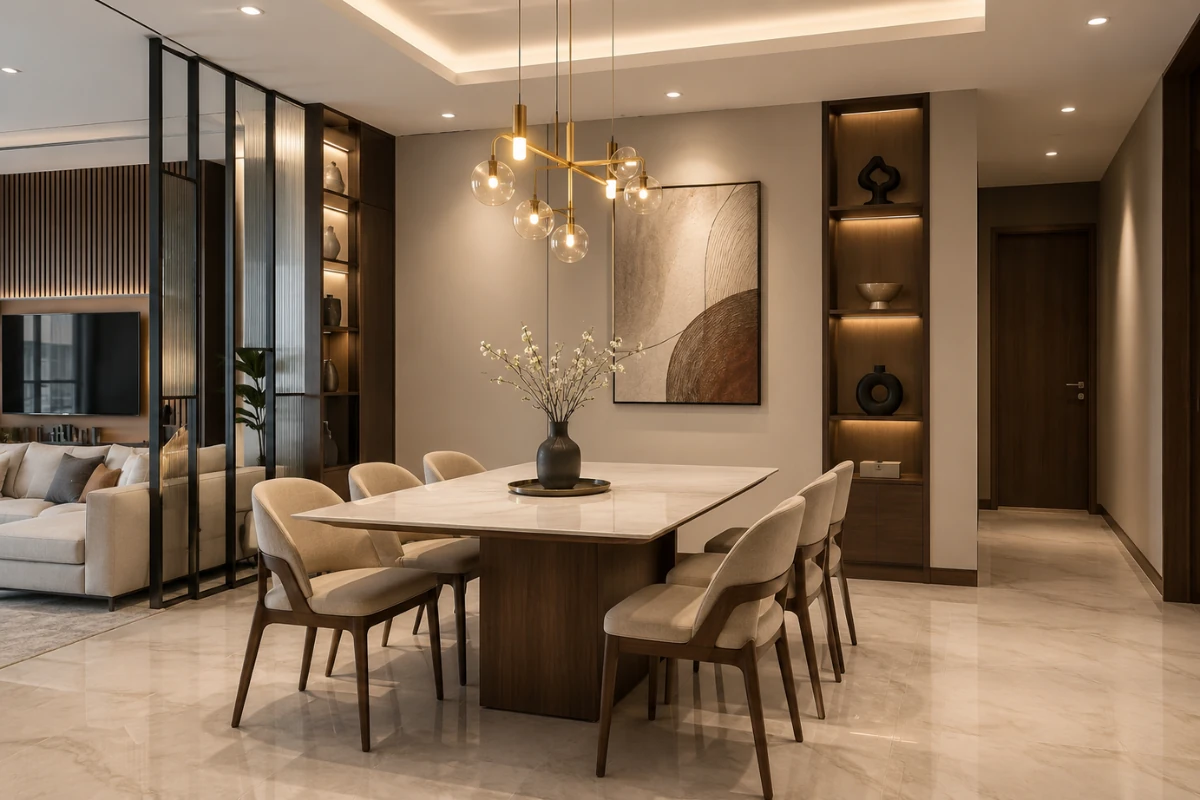 Luxury marble dining table design for modern apartment interiors