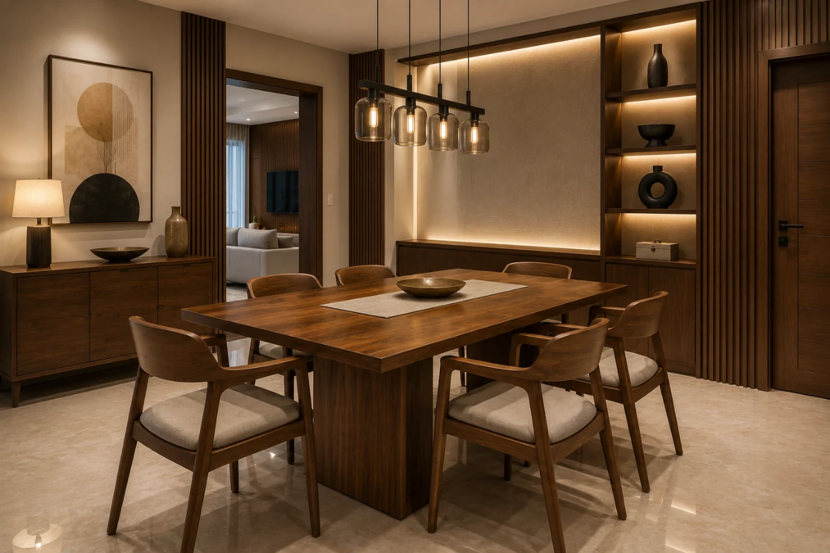 Luxury wooden dining table design for contemporary home interiors