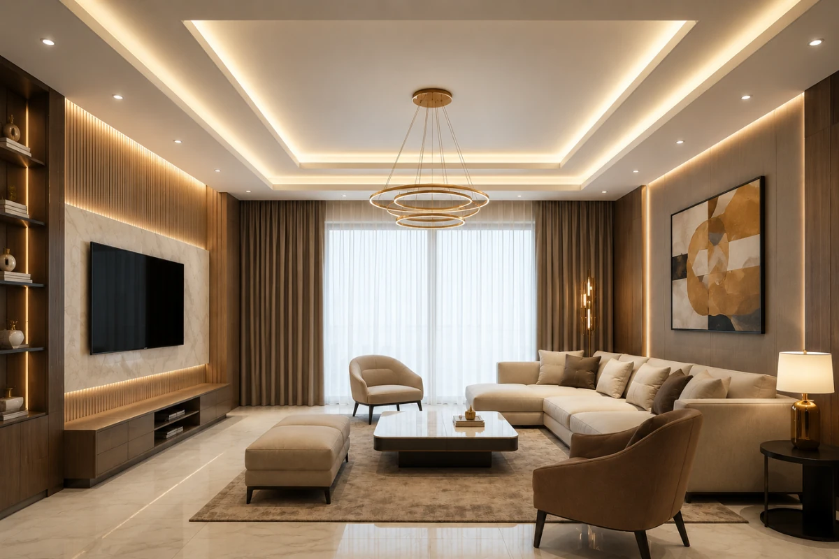 Modern-gypsum-ceiling-design-for-living-room-with-LED-cove-lighting
