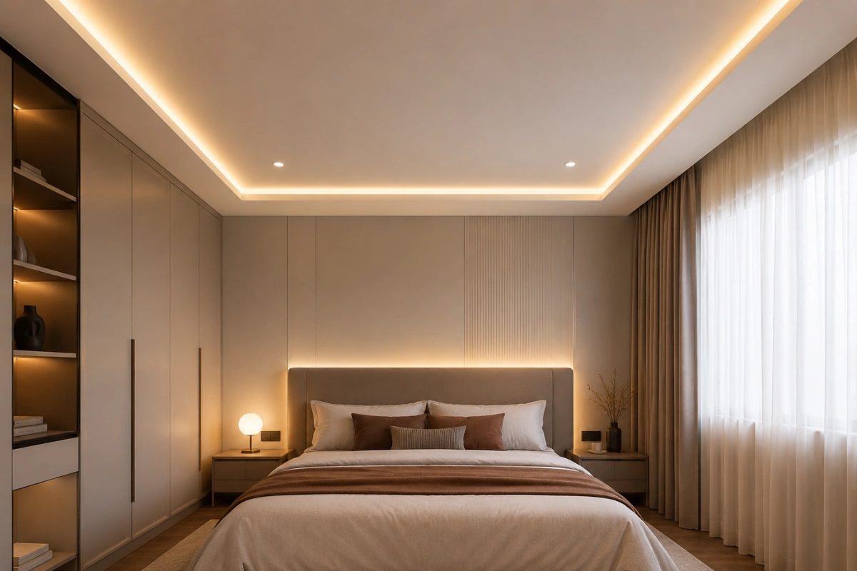 Simple bedroom false ceiling design for a modern luxury bedroom