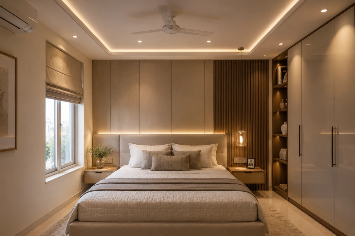 Stylish bedroom false ceiling design High Spaces Headroom