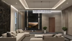 Contemporary-lounge-interior-with-indirect-ceiling-lighting-black-marble-accent-wall-300x169