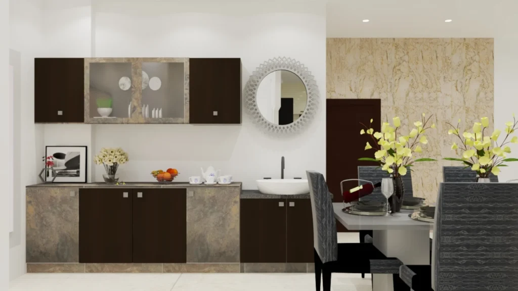 Crockery-unit-design-with-modern-glass-cabinet-and-wooden-finish-1