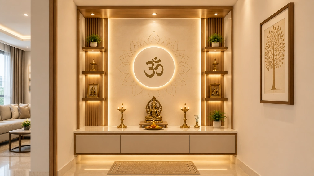 Modern-pooja-room-interior-design-for-2-BHK-apartment-with-warm-lighting