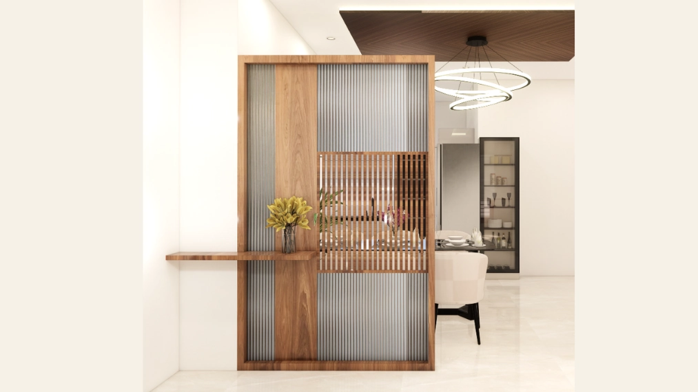 Modern-wooden-partition-design-with-glass-panels-for-living-room