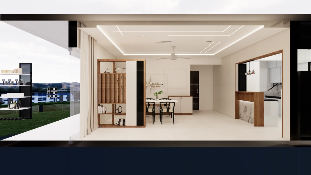 Unique-partition-design-with-slatted-wood-and-frame-divider-hyderabad